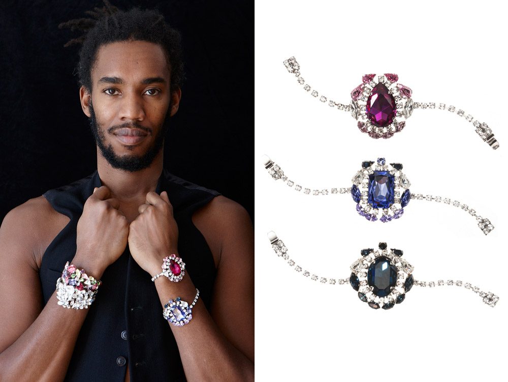 KORMELITZ Autumn/Winter 2012: Swarovski crystal chain bracelets with pink, blue and black centre stones