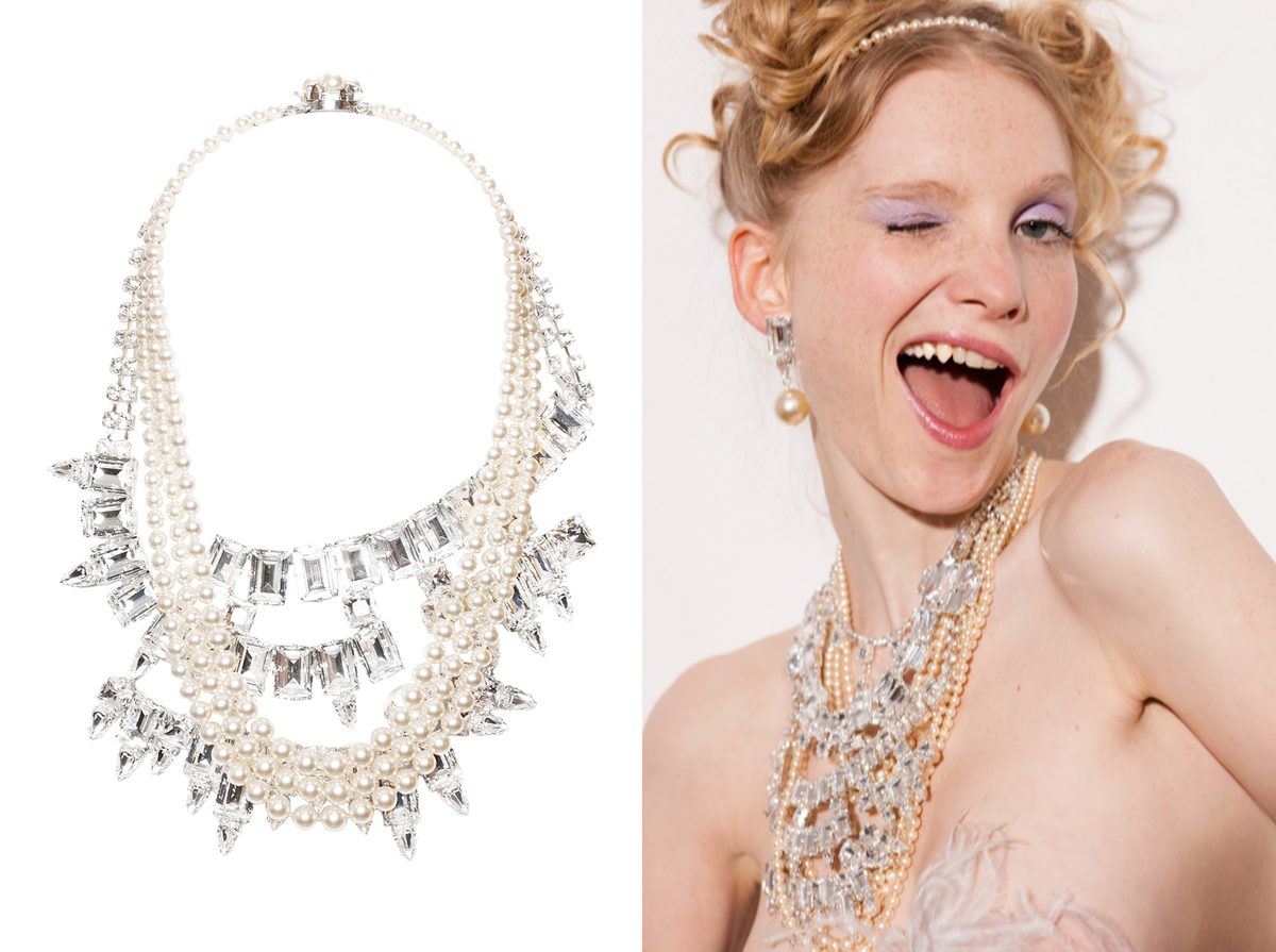 KORMELITZ Spring/Summer 2013: layered necklace of pearls and clear Swarovski crystal spikes